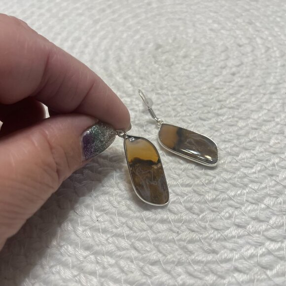 Natural STICK AGATE Handmade Sterling 925 Dangle Earrings #222D - Picture 3 of 3